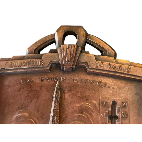 Vintage French Copper Paris Souvenir Wall Thermometer Plaque With Eiffel Tower D - Picture 5 of 7